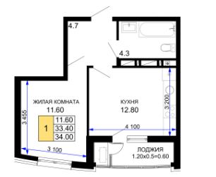 Однокомнатная в Литер 21