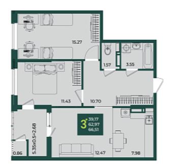 Трехкомнатная в Дом 6 очередь 3