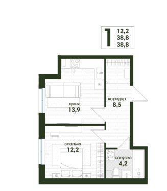 Однокомнатная в Литер 3 очередь 1
