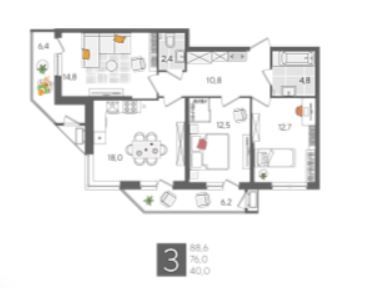 Трехкомнатная в Литер 6