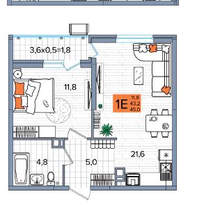 Однокомнатная в Литер 1 очередь 2