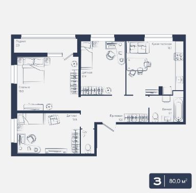 Трехкомнатная в Литер 6.2