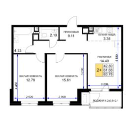 Двухкомнатная в Литер 6