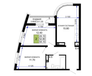 Двухкомнатная в Литер 25