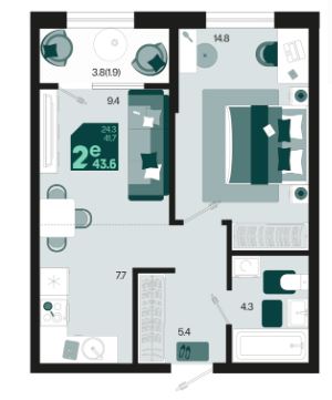 Двухкомнатная в Квартал 1.1 Литер 1