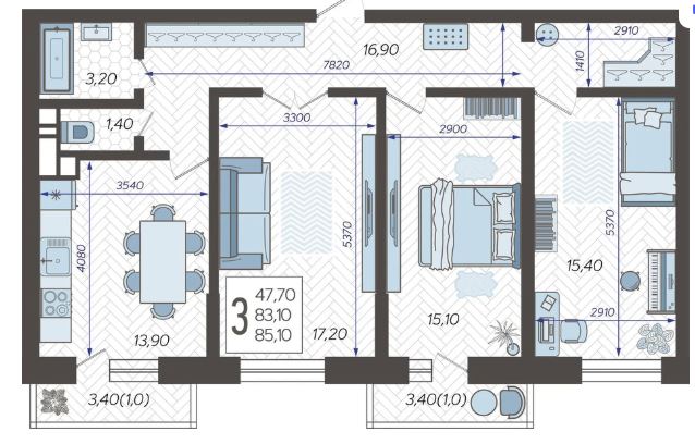 Трехкомнатная в Литер 5