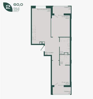 Двухкомнатная в Литер 1.1