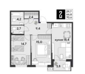 Двухкомнатная в Литер 30