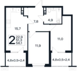 Двухкомнатная в Литер 20 очередь 2