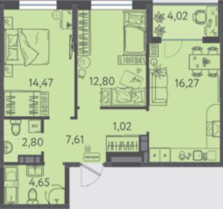 Двухкомнатная в Литер 5 очередь 2