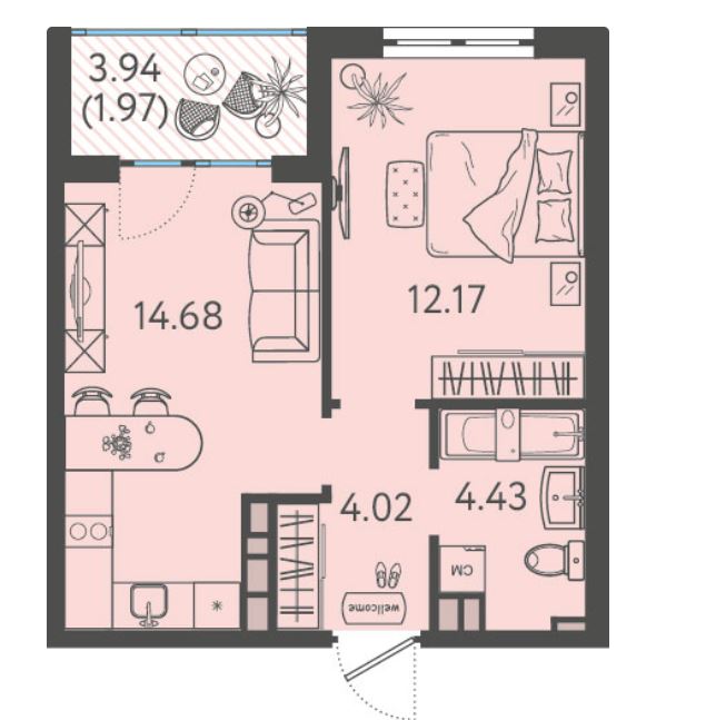 Однокомнатная в Литер 1 очередь 1