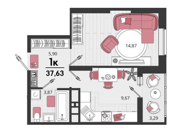 Однокомнатная в Литер 16