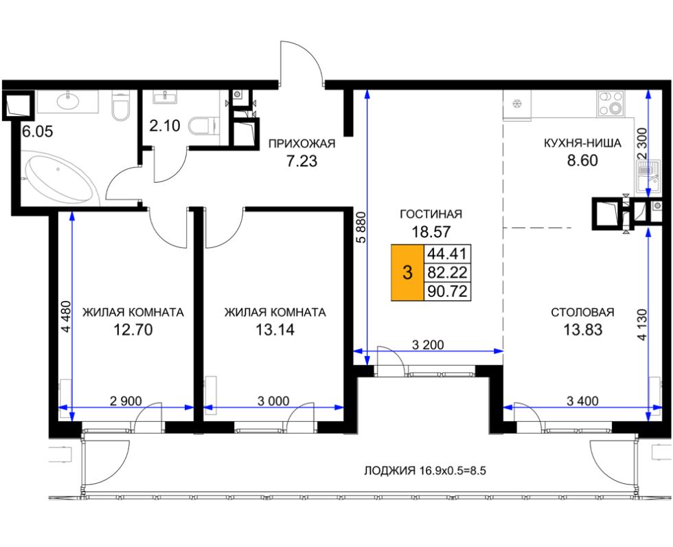 Трехкомнатная в Литер 5
