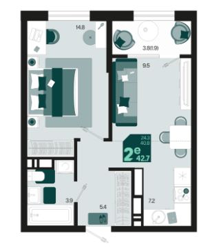 Двухкомнатная в Квартал 1.6 Литер 2