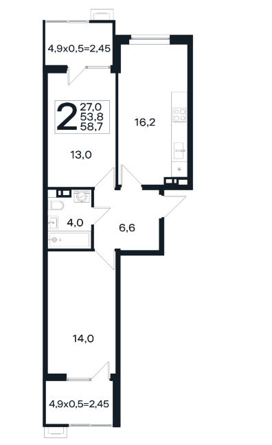 Двухкомнатная в Литер 20 очередь 2