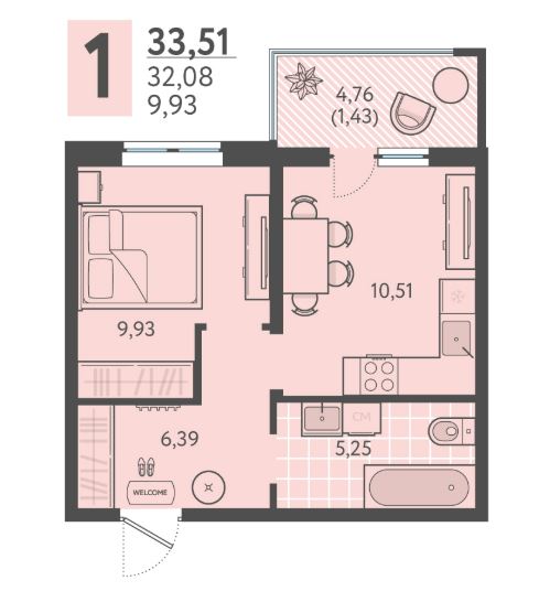 Однокомнатная в Литер 6 очередь 2