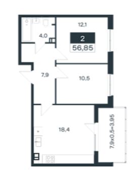 Двухкомнатная в Литер 3 очередь 1