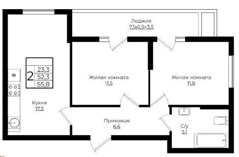 Двухкомнатная в Литер 4