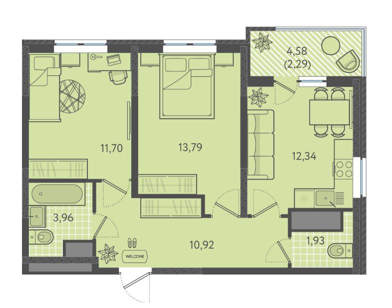 Двухкомнатная в Литер 7 очередь 2