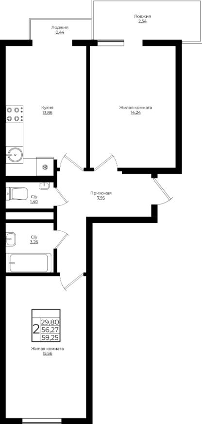 Двухкомнатная в Литер 4