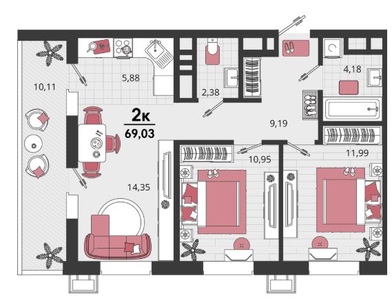 Двухкомнатная в Литер 17