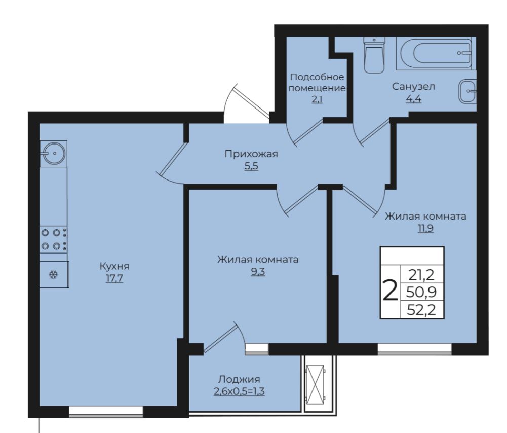 Двухкомнатная в Литер 1