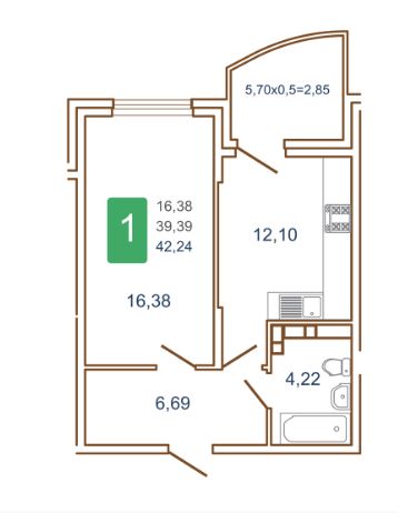 Однокомнатная в Очередь 2 Литер 1
