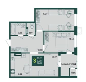 Трехкомнатная в Дом 16 очередь 4