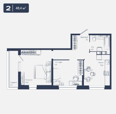 Двухкомнатная в Литер 6.1