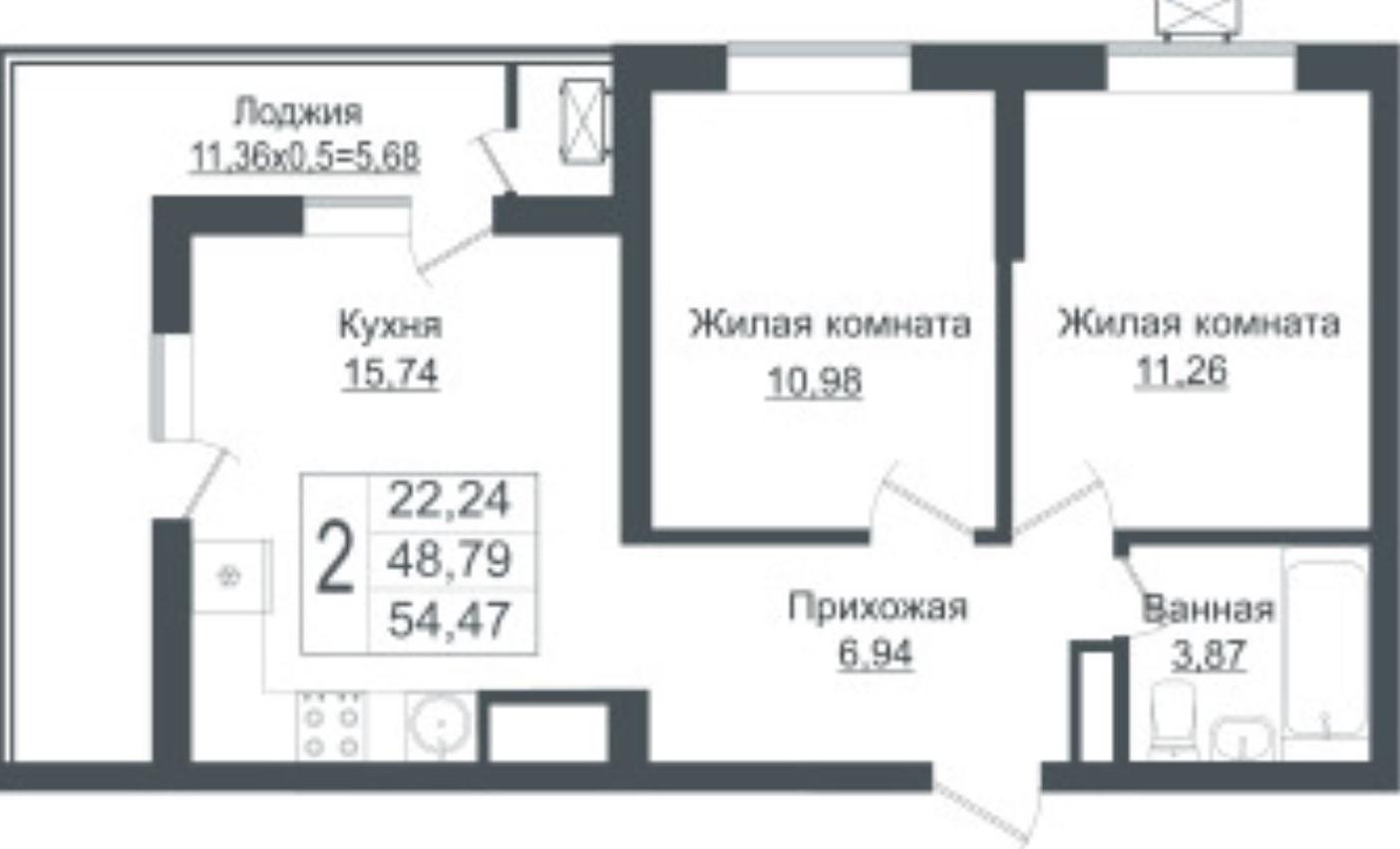 Двухкомнатная в Литер 1