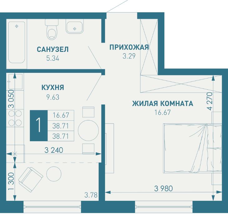 Однокомнатная в Литер 3