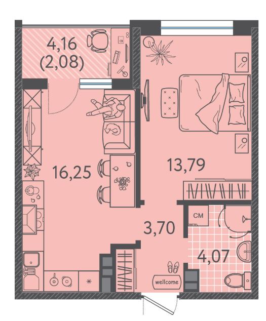 Однокомнатная в Литер 4 очередь 2