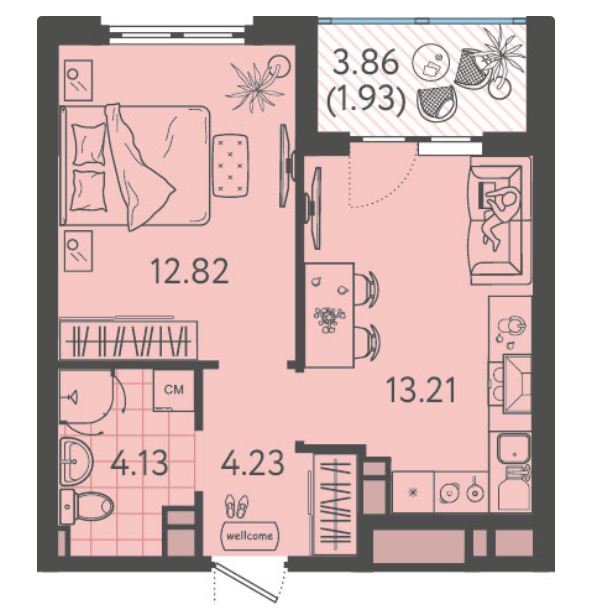 Однокомнатная в Литер 1 очередь 1