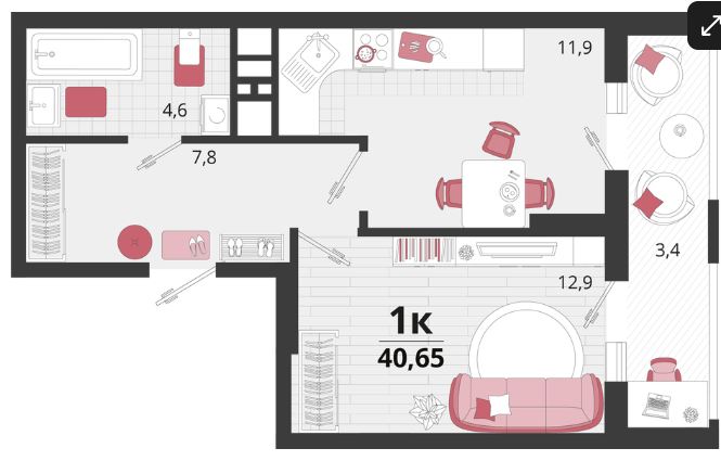 Однокомнатная в Литер 12