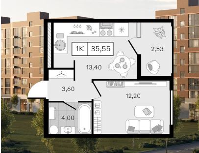 Однокомнатная в Литер 34