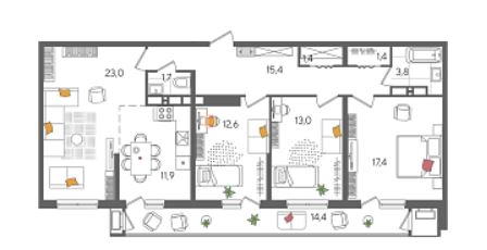 Трехкомнатная в Литер 5