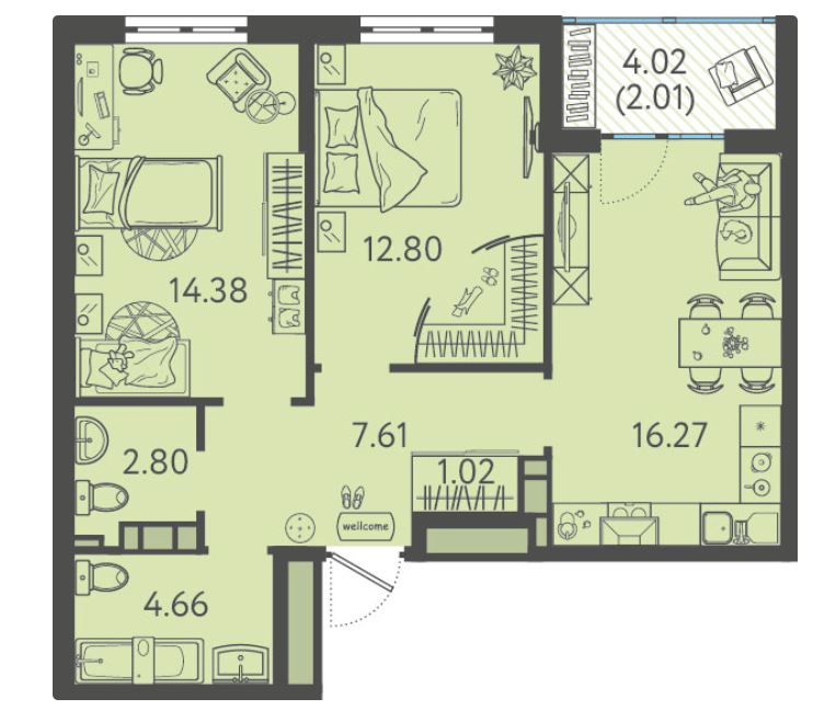 Двухкомнатная в Литер 1 очередь 1