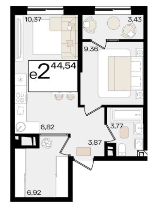 Двухкомнатная в Литер 1.1
