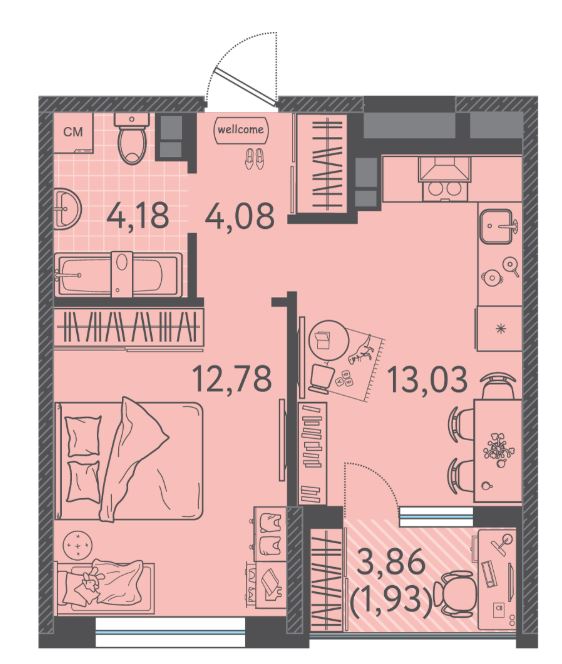 Однокомнатная в Литер 4 очередь 2