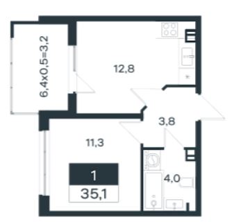 Однокомнатная в Литер 2 очередь 1