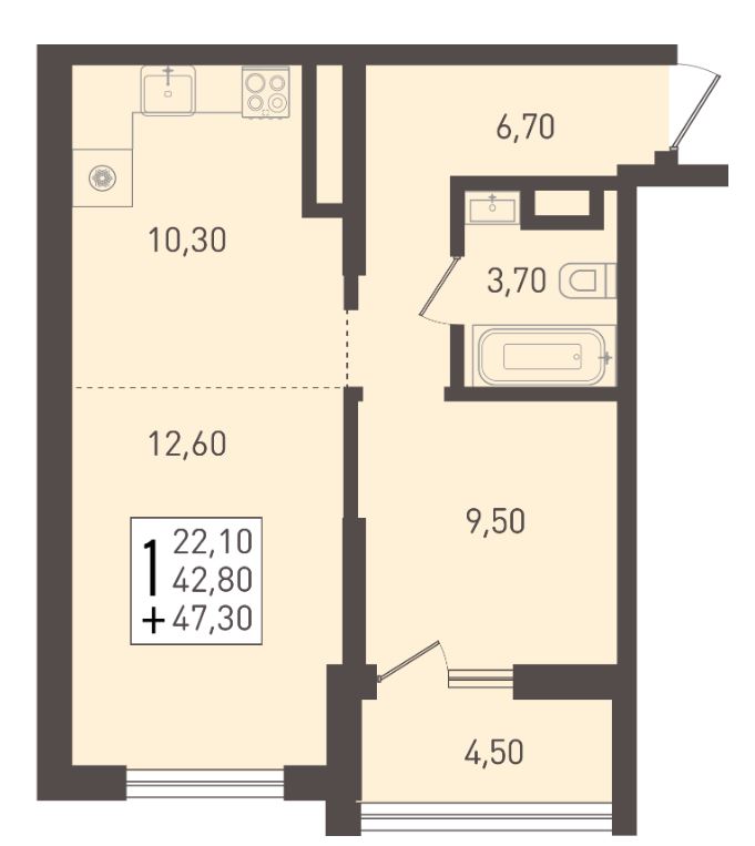 Однокомнатная в Литер 1