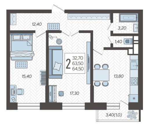Двухкомнатная в Литер 4 