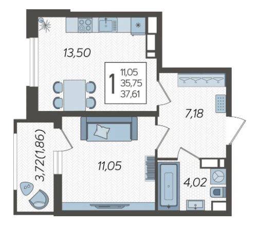 Однокомнатная в Литер 1