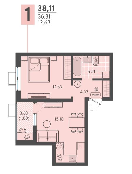Однокомнатная в Литер 9 очередь 3