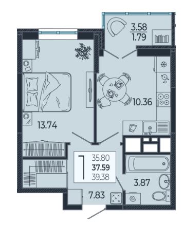 Однокомнатная в Литер 1