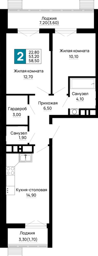Двухкомнатная в Очередь 2 Литер 6
