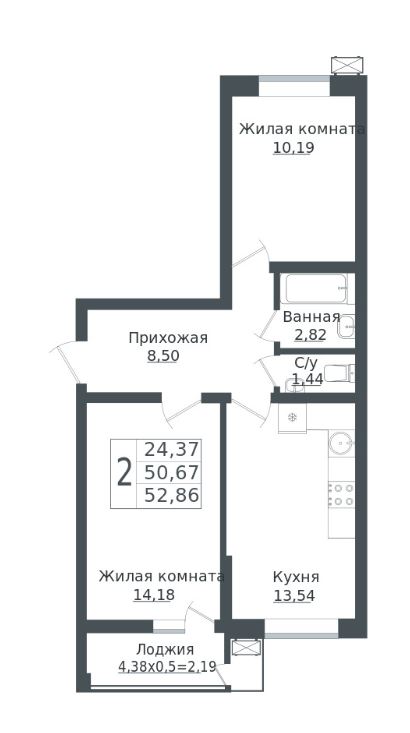 Двухкомнатная в Литер 1