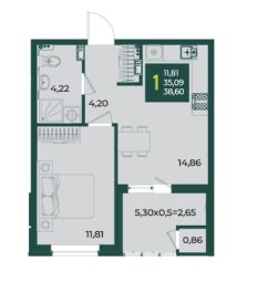 Однокомнатная в Дом 2 очередь 2 