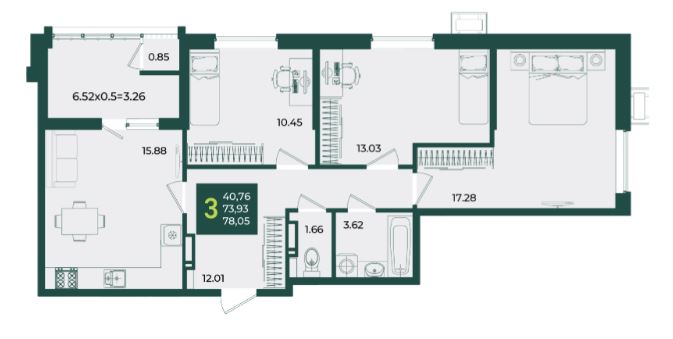 Трехкомнатная в Дом 16 очередь 4