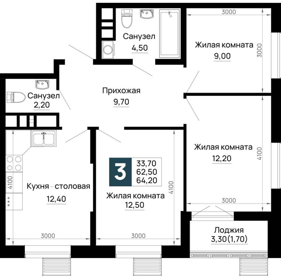 Трехкомнатная в Очередь 1 Литер 1